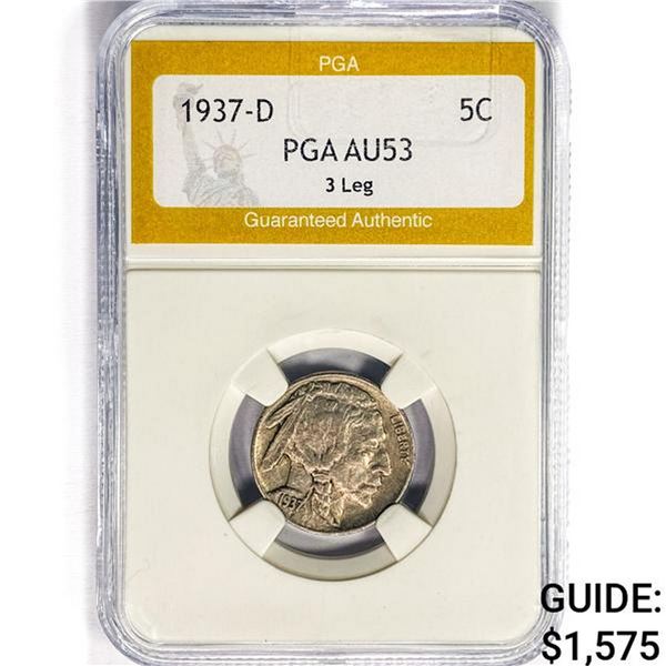 1937-D Buffalo Nickel PGA AU53 3 Leg