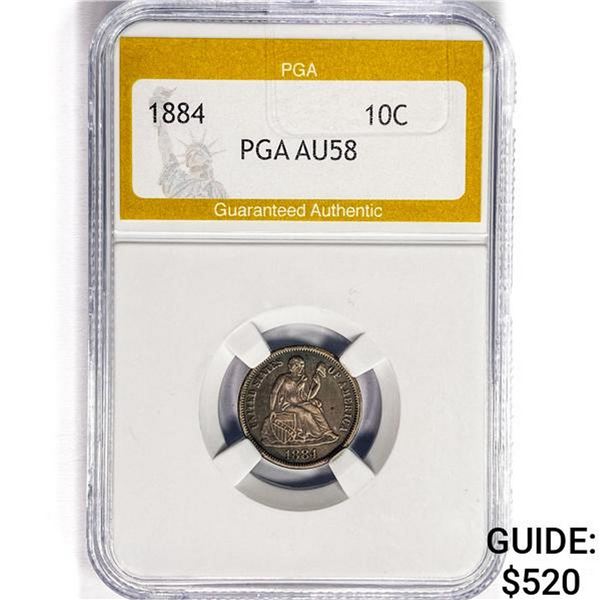 1884 Seated Liberty Dime PGA AU58