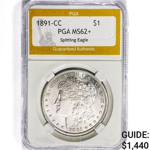 1891-CC Morgan Silver Dollar PGA MS62+ Spit. Eagle