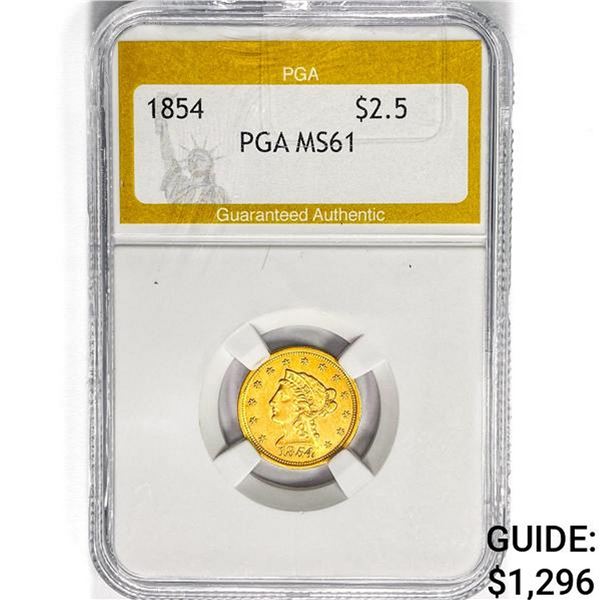 1854 $2.50 Gold Quarter Eagle PGA MS61