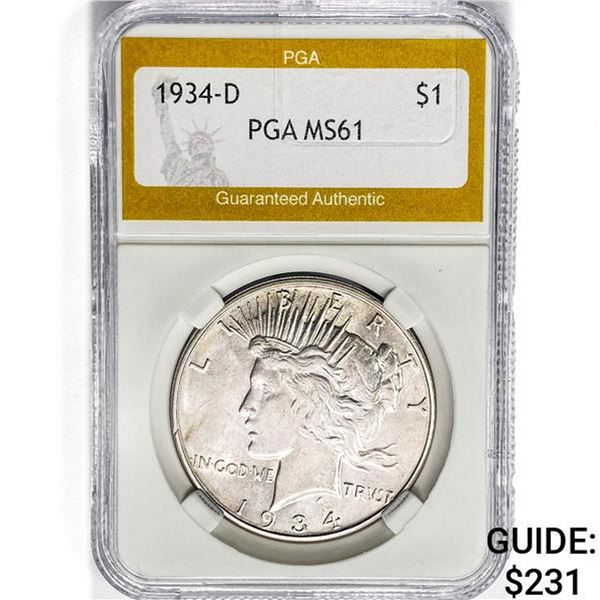 1934-D Silver Peace Dollar PGA MS61