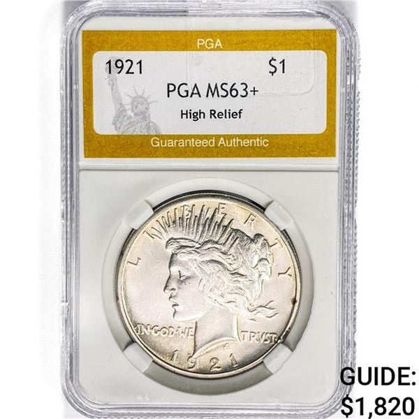 1921 Silver Peace Dollar PGA MS63+ High Relief