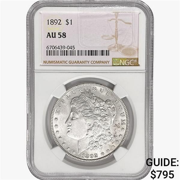 1892 Morgan Silver Dollar NGC AU58