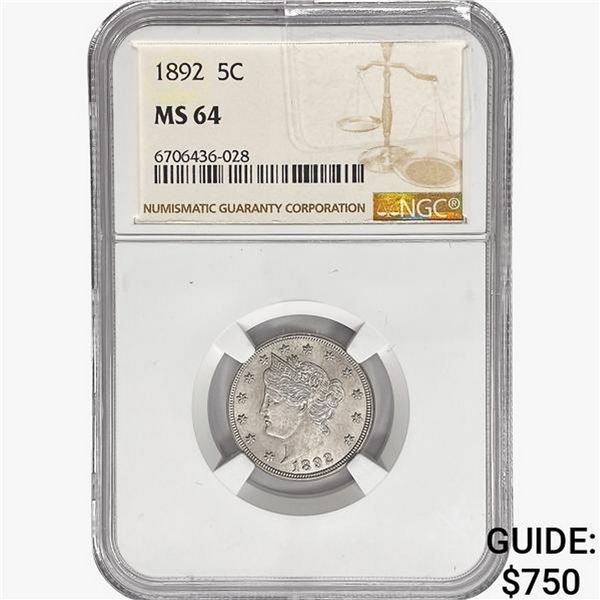 1892 Liberty Victory Nickel NGC MS64