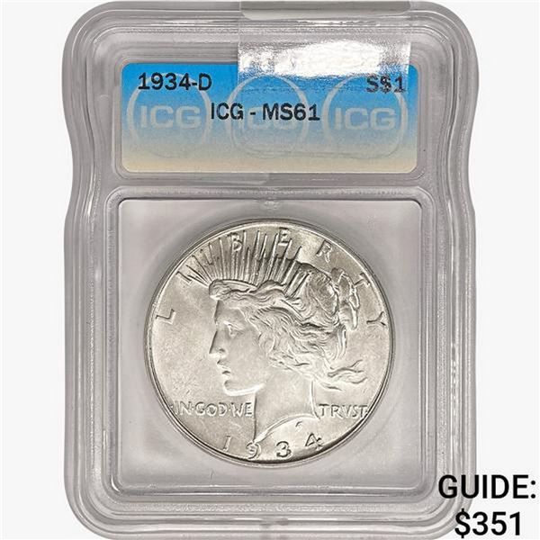 1934-D Silver Peace Dollar ICG MS61