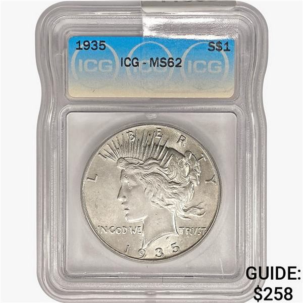 1935 Silver Peace Dollar ICG MS62