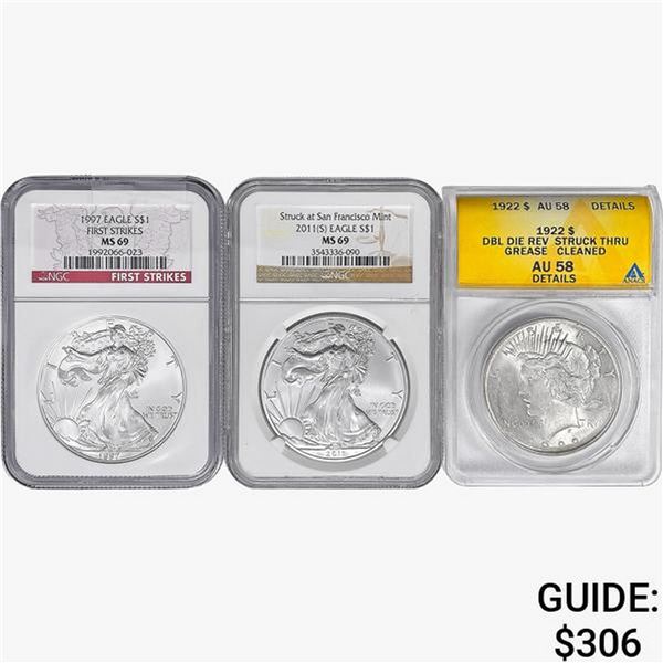 [3] 2 SE, 1 $1 NGC,ANACS MS/AU 1922-2011