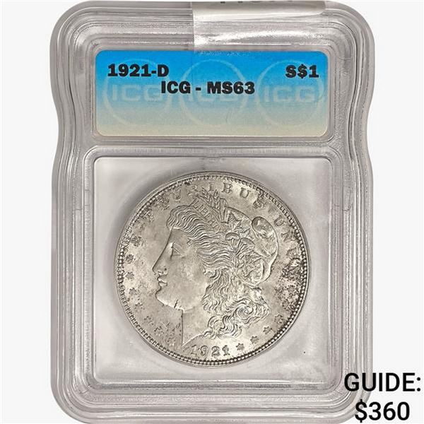 1921-D Morgan Silver Dollar ICG MS63