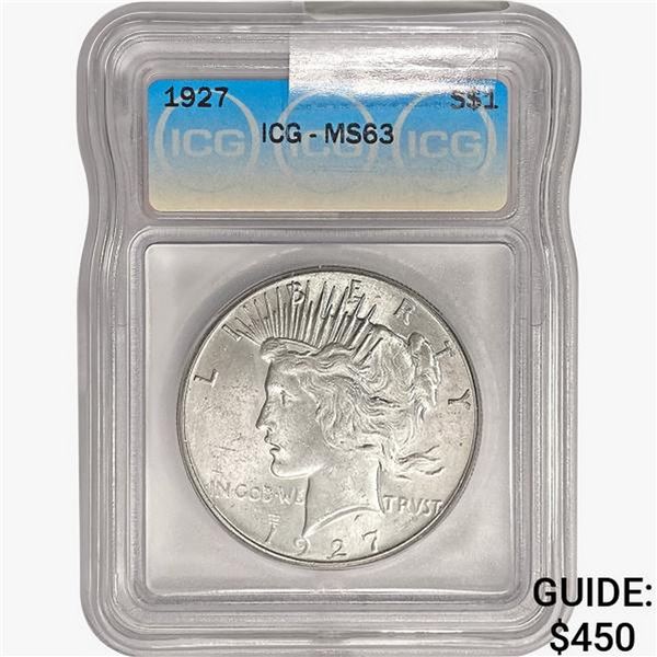 1927 Silver Peace Dollar ICG MS63