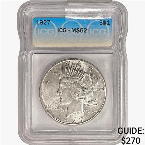 1927 Silver Peace Dollar ICG MS62