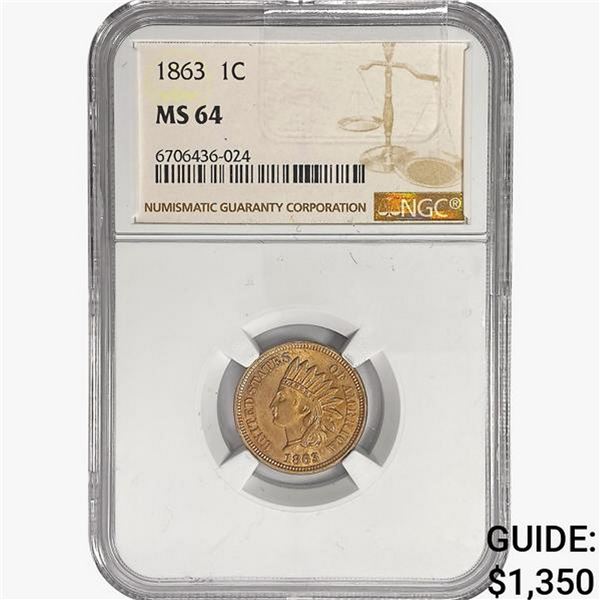 1863 Indian Head Cent NGC MS64