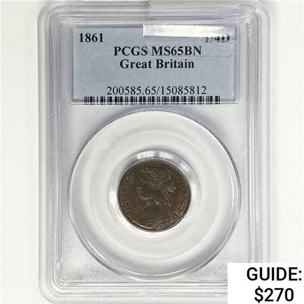 1861 1 Farthing G.Britain Bronze PCGS MS65 BN