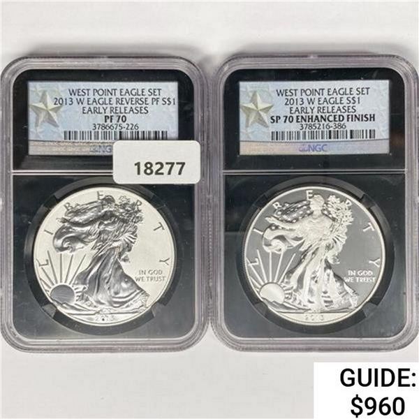 2013-W Set [2] Silver Eagle NGC SP70, PF70 One Rev