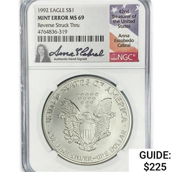 1992 ASE Escobedo Signed NGC MS69 Struck Thru