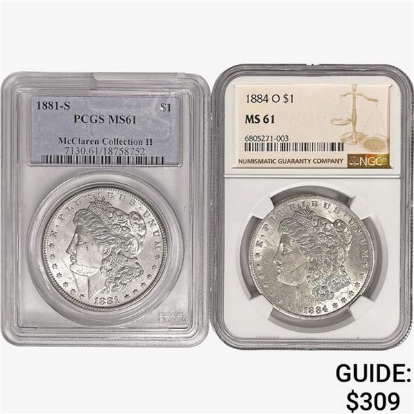 [2] 1881 & 1884 Morgan Silver Dollar NGC,PCGS MS61