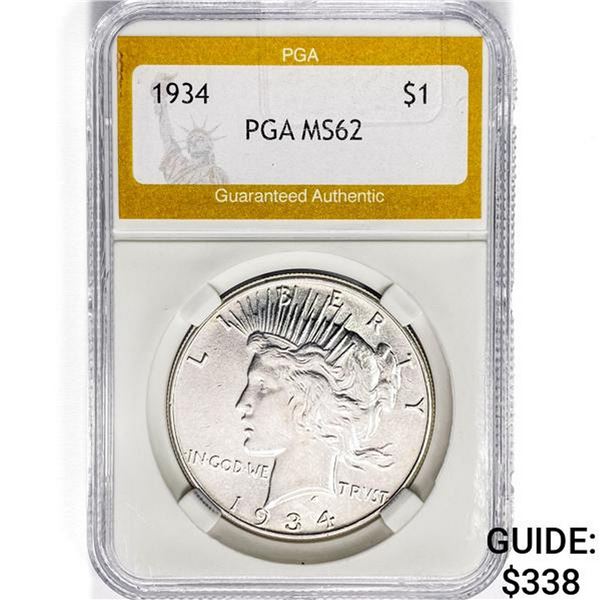 1934 Silver Peace Dollar PGA MS62