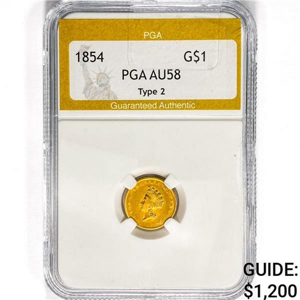 1854 Rare Gold Dollar PGA AU58 Type 2