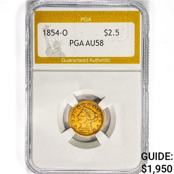1854-O $2.50 Gold Quarter Eagle PGA AU58