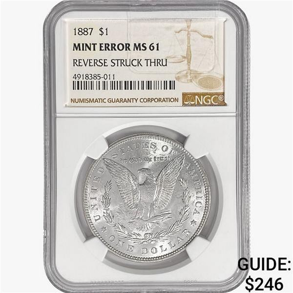 1887 Morgan Silver Dollar NGC MS61 Mint E. REV Str