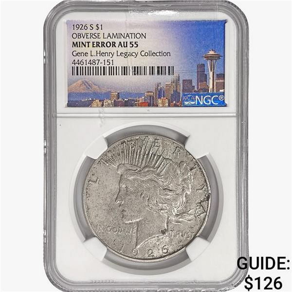 1926-S Silver Peace Dollar NGC AU55 Mint E. OBV La