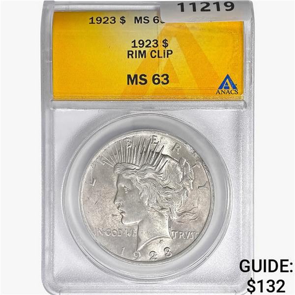1923 Silver Peace Dollar ANACS MS63 Rim Clip