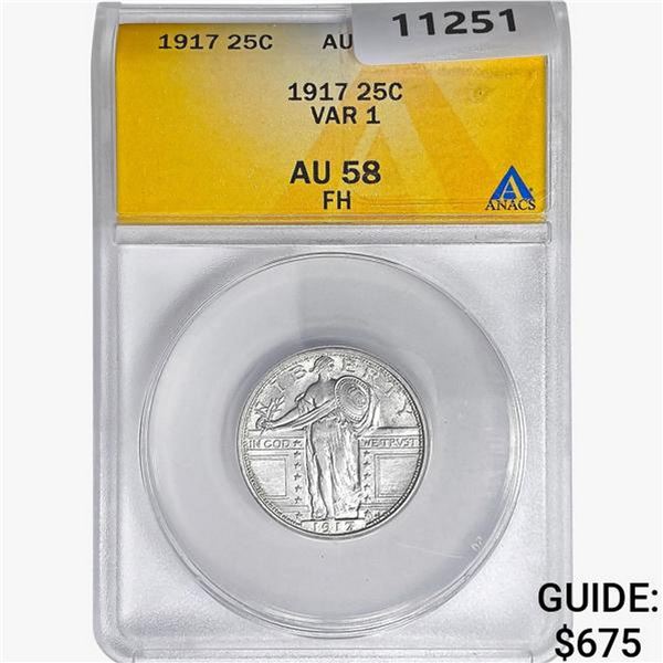 1917 Standing Liberty Quarter ANACS AU58 FH