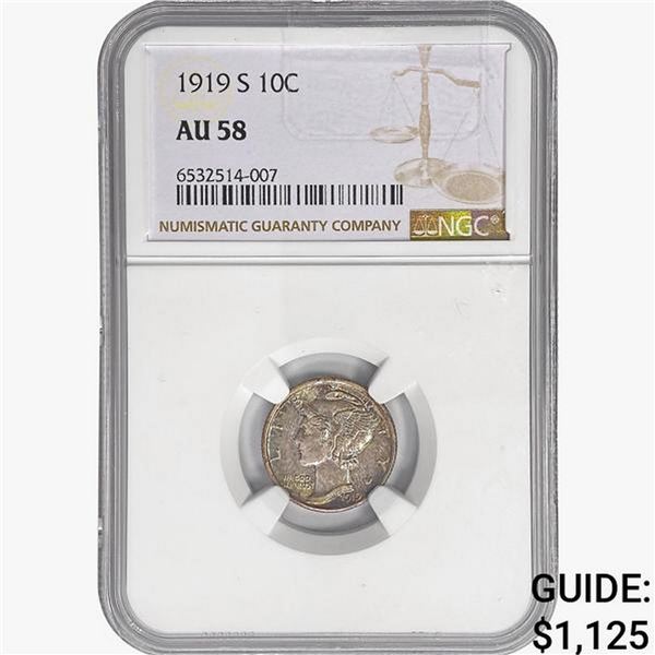 1919-S Mercury Silver Dime NGC AU58