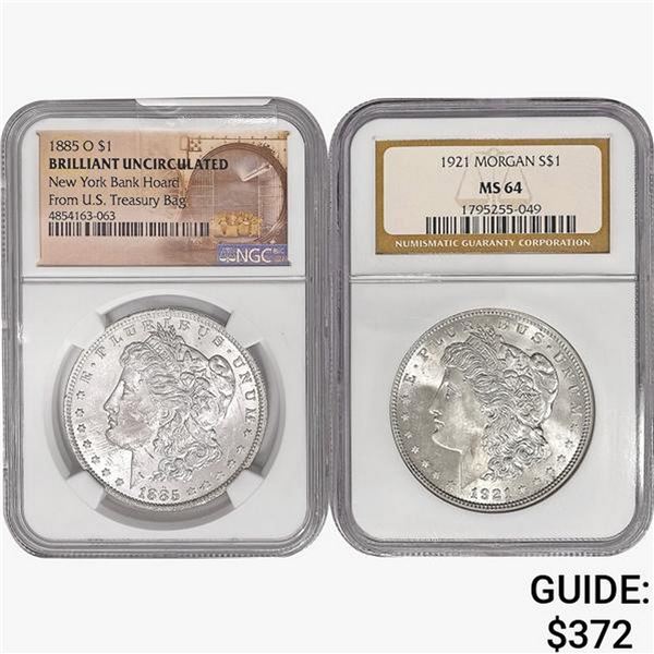 [2] 1885 & 1921 Morgan Silver Dollar NGC BU\MS