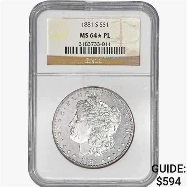 1881-S Morgan Silver Dollar NGC MS64* PL