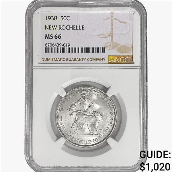 1938 New Rochelle Half Dollar NGC MS66