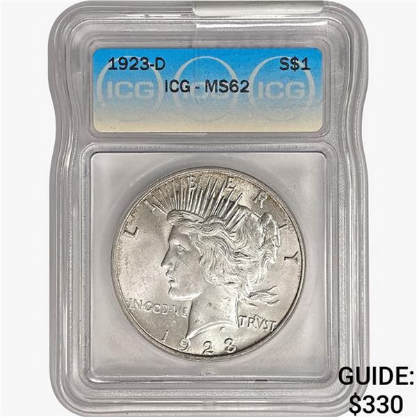 1923-D Silver Peace Dollar ICG MS62