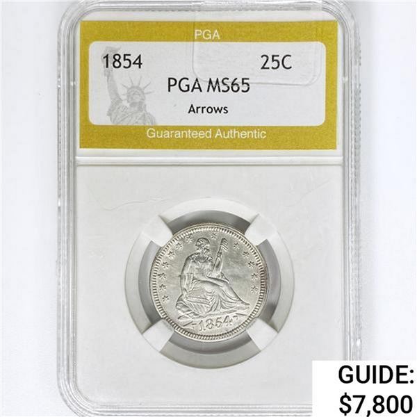 1854 Seated Liberty Quarter PGA MS65 Arrows
