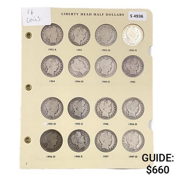 1902-1907 Barber Half Dollar Album (16 Coins)