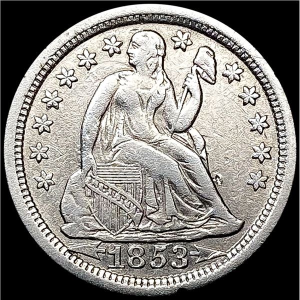 1853 Arws Seated Liberty Dime NEARLY UNCIRCULATED