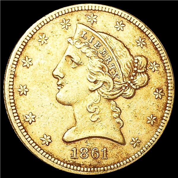 1861 $5 Gold Half Eagle CLOSELY UNCIRCULATED