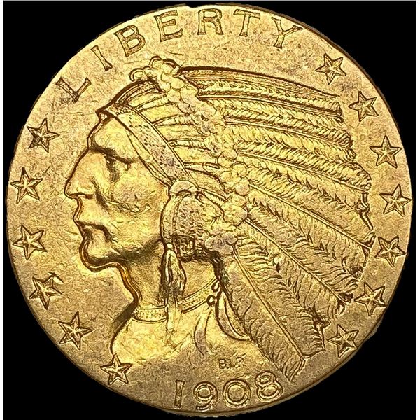 1908 $5 Gold Half Eagle ABOUT UNCIRCULATED