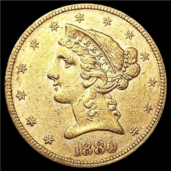 1880 $5 Gold Half Eagle CLOSELY UNCIRCULATED