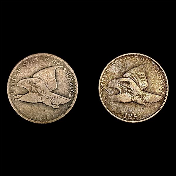 [2] US Flying Eagle Cents (1857, 1858) LIGHTLY CIR
