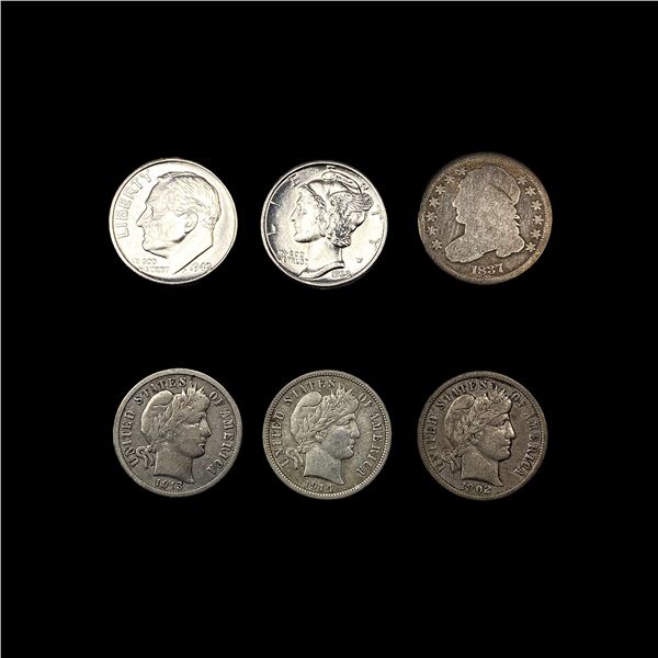 [6] Varied US SILV Dimes (1837, 1902, 1913, 1914-D