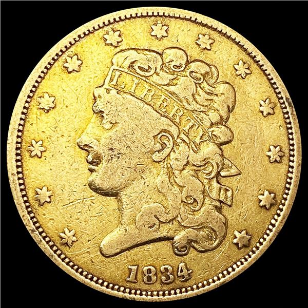 1834 $5 Gold Half Eagle NICELY CIRCULATED