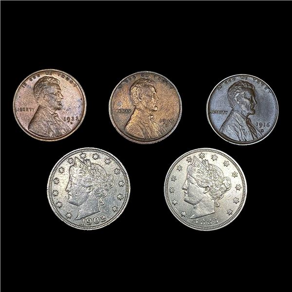 [5] Varied US Coinage (1883, 1902, 1916-S, 1917-S,
