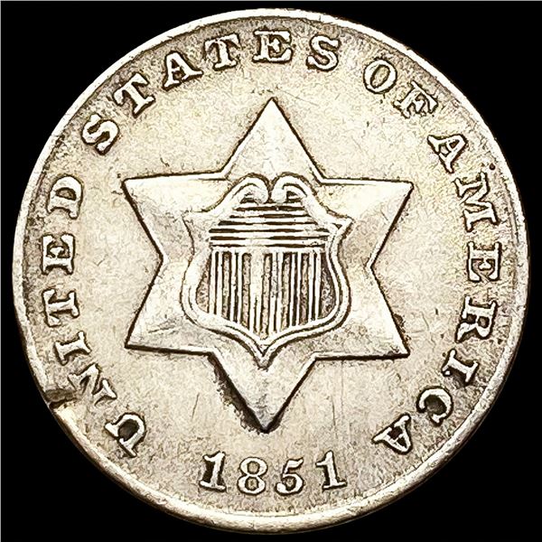 1851 Silver Three Cent CLOSELY UNCIRCULATED