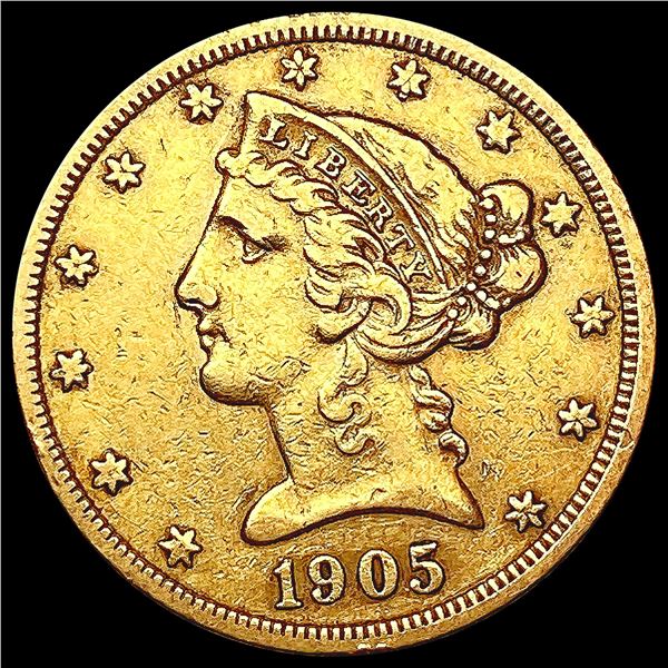 1905-S $5 Gold Half Eagle CHOICE AU