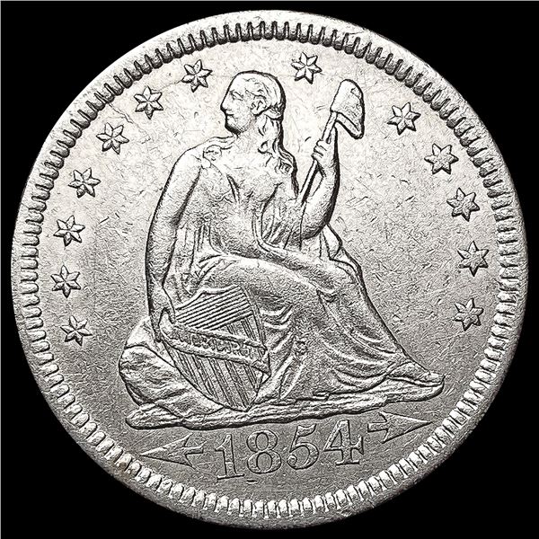 1854-O Arws Seated Liberty Quarter CLOSELY UNCIRCU