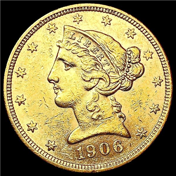 1906-S $5 Gold Half Eagle CHOICE AU