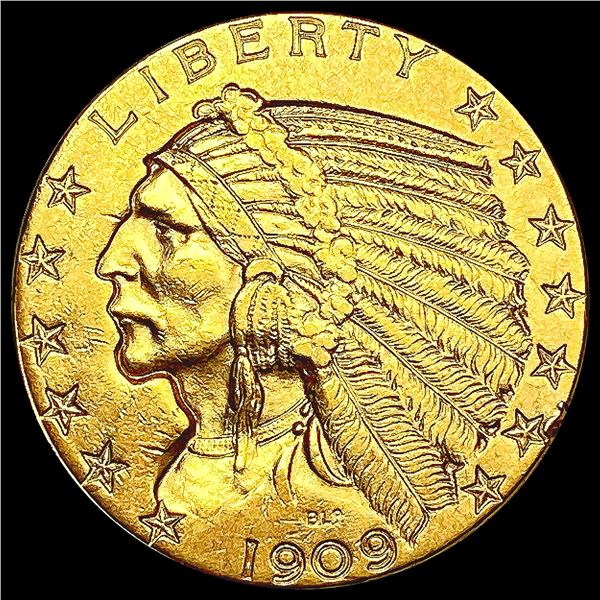 1909-D $5 Gold Half Eagle CLOSELY UNCIRCULATED