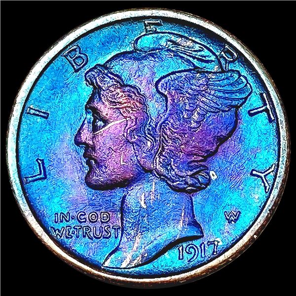 1917-S FSB Toned Mercury Dime GEM BU