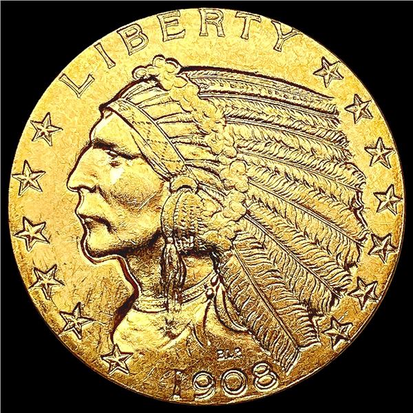 1908 $5 Gold Half Eagle CLOSELY UNCIRCULATED