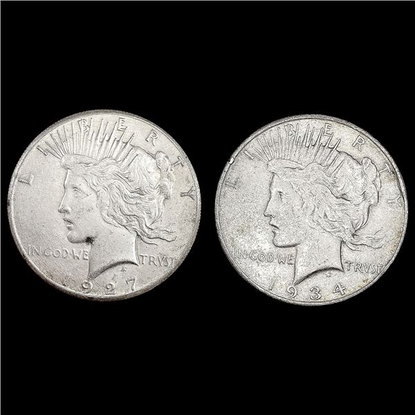 [2] Peace Silver Dollars [1927, 1934-D] CLOSELY UN