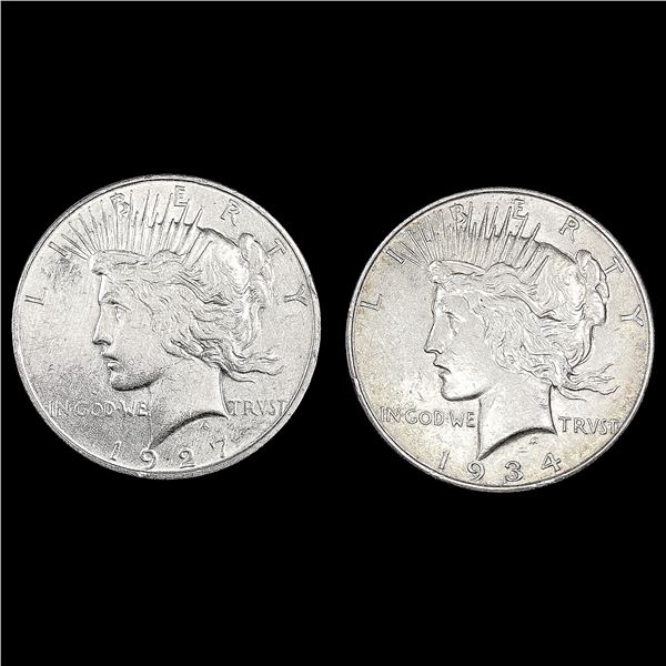 [2] Peace Silver Dollars [1927-S, 1934-D] CLOSELY